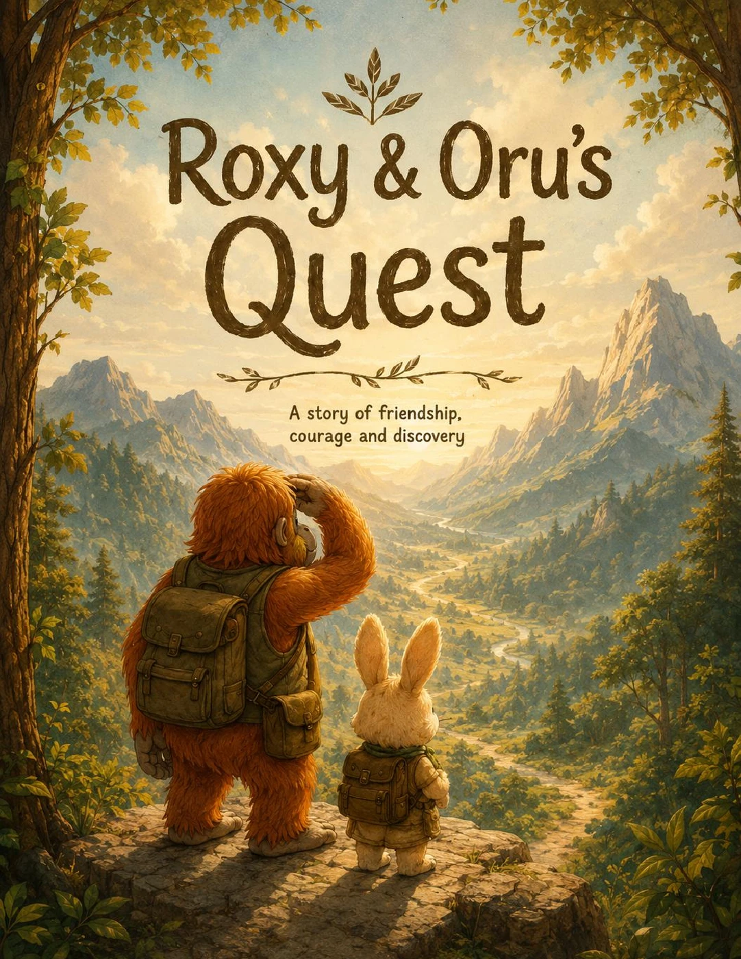 The original cover of Roxy & Oru’s Quest, featuring the two friends exploring a valley.